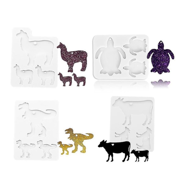 Mor Fåre Baby Lam Alpaca Familie Dyr Nøglering Silikoneform Med Hul Skildpadde Ko Dinosaur Harpiksform Kunst Håndværk