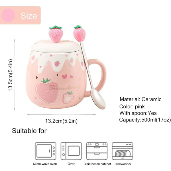 Jordbær krus Pink Kaffe krus Keramisk kawaii kop Morgen te mælk frugt krus med dejlig låg rustfrit stål ske Kreativ nyhed Fødselsdag Valentinsdag B
