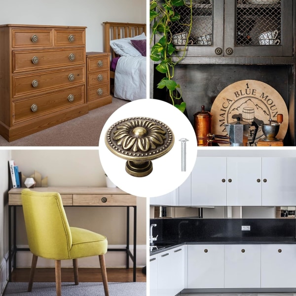 8 kpl antiikkipatinaisia kaapinnuppia, vintage-kaapin vetimet, kaapin vetimet, retro-pronssiset laatikon vetimet, vetokahva kaapille, vaatekaapille, huonekaluille Antique Bronzy