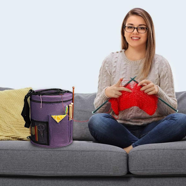 Stickpåse, Garnorganisatör Tote Bag Bärbar förvaringsväska för garn, bärprojekt, sticknålar, virknålar, manualer och andra tillbehör Purple