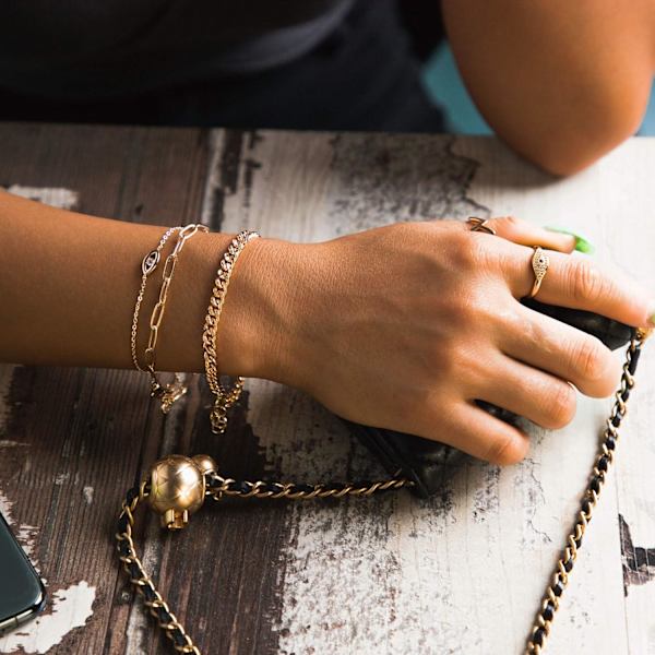 Armband för kvinnor 14K guldpläterad delikat kedja enkelt smycke sött för flickor Paperclip Chain S 2 Layer Satellite Chain