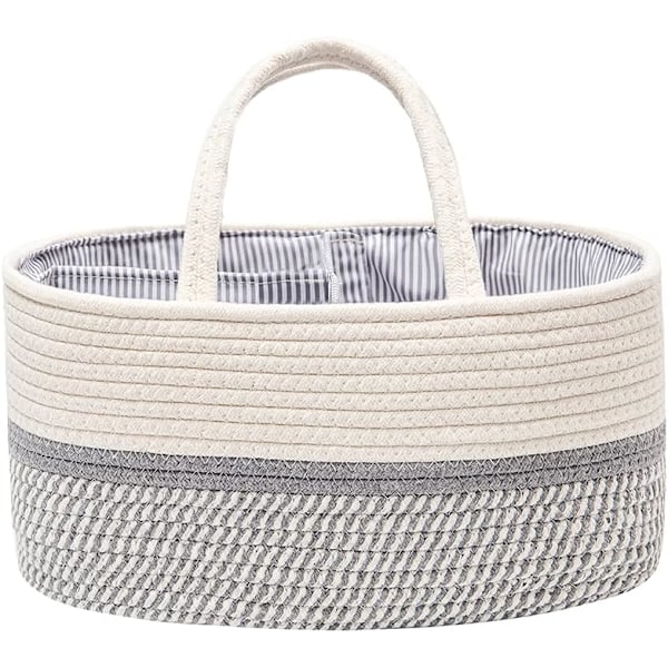 Baby Nappy Caddy Organiser,Portable Cotton Rope Woven diaper Caddy-Nursery Storage, DIY Basket with Changeable Compartments, Newborn Shower Gift