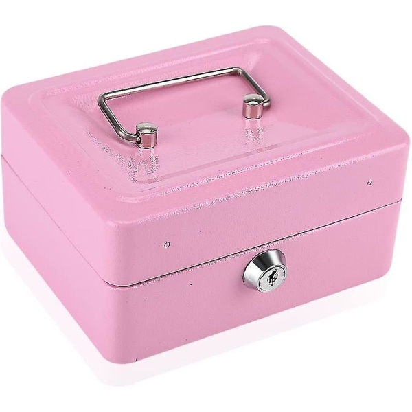 Säkerhetsbox Mini Bärbar Stål Smålåsbar Kontant Pengar Mynt Säkerhetsbox Hushåll 1st (rosa)