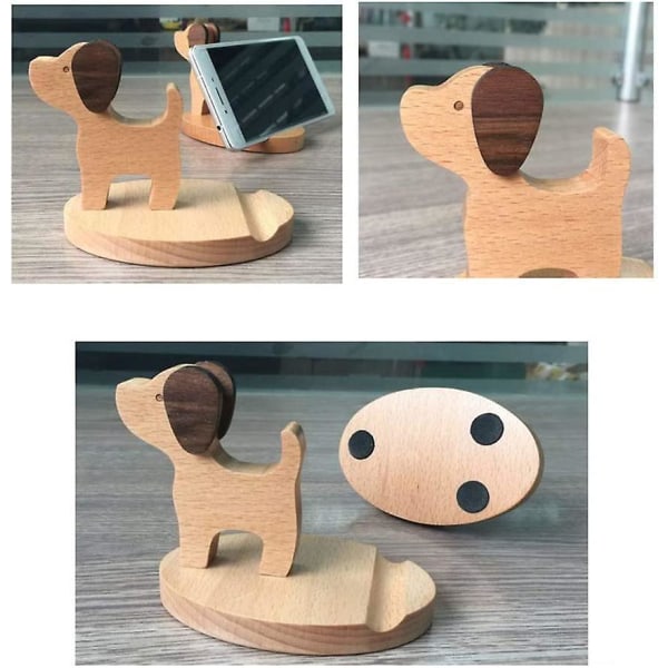 Mobiltelefonhållare, trätelefonhållare för hund, söt tecknad stationär mobiltelefonhållare