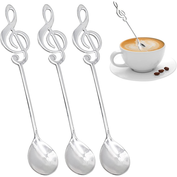 Sæt med 3 rustfrie stål kaffeskeer dessertske gave ske note kageske