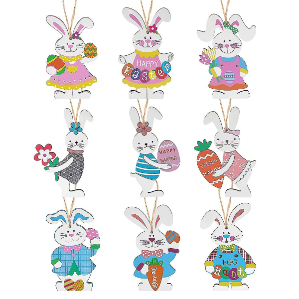 9 påskehare-pynt påske hængende dekorationer, påske træ kanin ornamenter hængende påske
