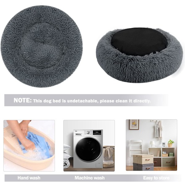 Rolig hundekat donut seng - 15,75 tommer fluffy plysj valp kattunge koselig rund seng, varm og myk kjæledyr koselig anti-angst senger med sklisikker bunn a Dark Grey 40.00 x 40.00 x 13.00 cm (L x W x H)