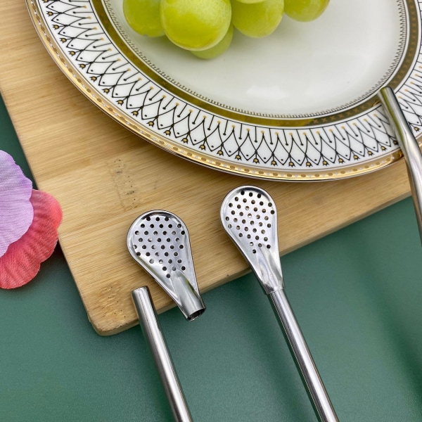 Rostfritt stål dricksstråfilter Handgjort teverktyg (10 st, silver)