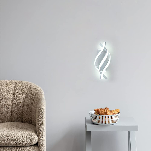 Led vägglampor inomhus 22W, vit modern enkel kreativt Led spiral vägglampa, akryl vägglampa, 6000K kall vit vägglampor för sovrum