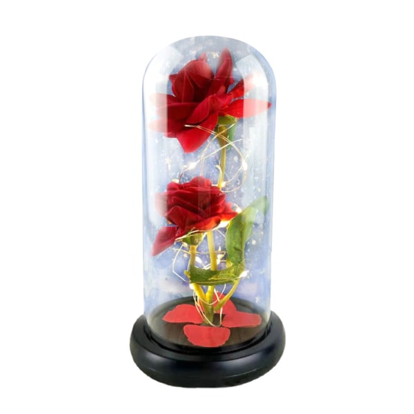 Rose Glas Cover Box Med Led Lys Varmt Lys Valentinsdag gave