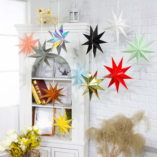 12 tommer 19D 9-spidset stjerne papir lanterne vægophæng til bryllup fødselsdag babyværelse dekorationer festartikler Fantasy Colors