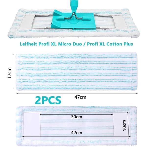 2 utbytesmoppar för Leifheit Profi XL Micro Duo / Profi XL Cotton Plus 42 cm mikrofiberersättningsöverdrag