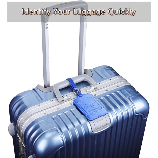 Pakke med 3 bagagemærker, PU-læder-bagagemærker til kufferter, bagageetiketter med navne-id-kort, mærkbar, holdbar, rejsetilbehør, Li Light Blue 2.7 x 4.2 inch/6.8 x 10.7 cm