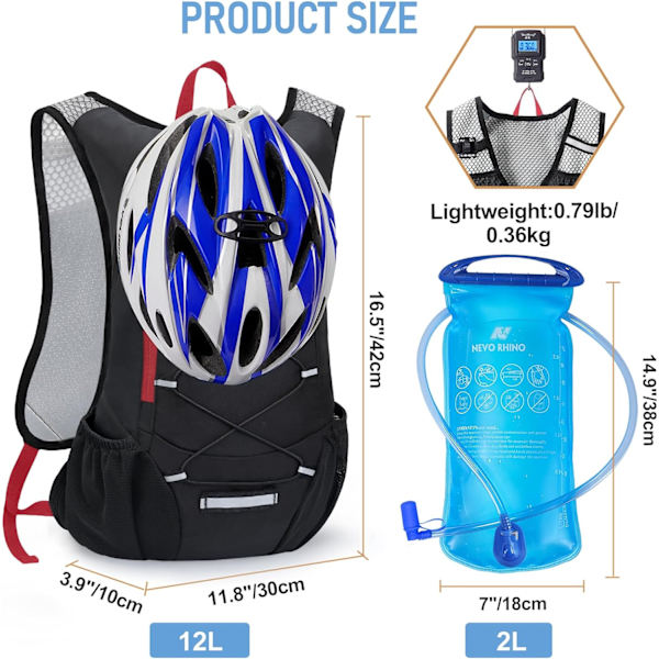 Lättviktsryggsäck för vätsketillförsel, löparryggsäck med 2L vattenblåsa, Hydro Water Daypack för cykling vandring Rave för män kvinnor Red1