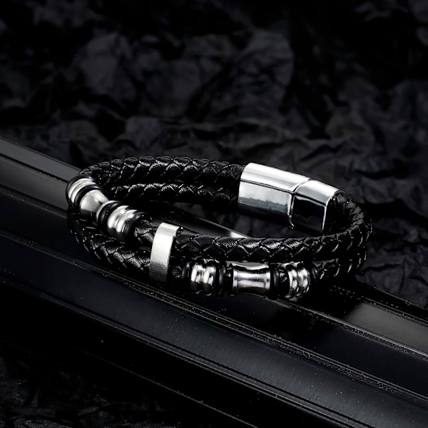 2 st läderarmband för män, klassiska svarta flätade armbandspresenter till honom pojkvän make pappa son pojkar magnetiskt spänne manligt armband Alla hjärtans dag Schwarz