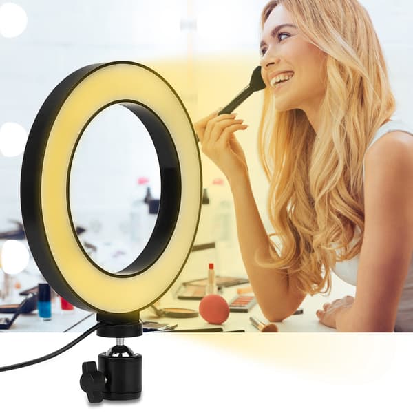 6 tommers LED-ringlys for direktesending, selfie og fylllys, dimbart, 3 lysmoduser