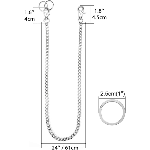 Nøkkelring, kraftig 24 tommers lommenøkkelring lommebok kjede med hummerlås og 2 nøkkelringer for jeans bukser (61cm) 24 Inch