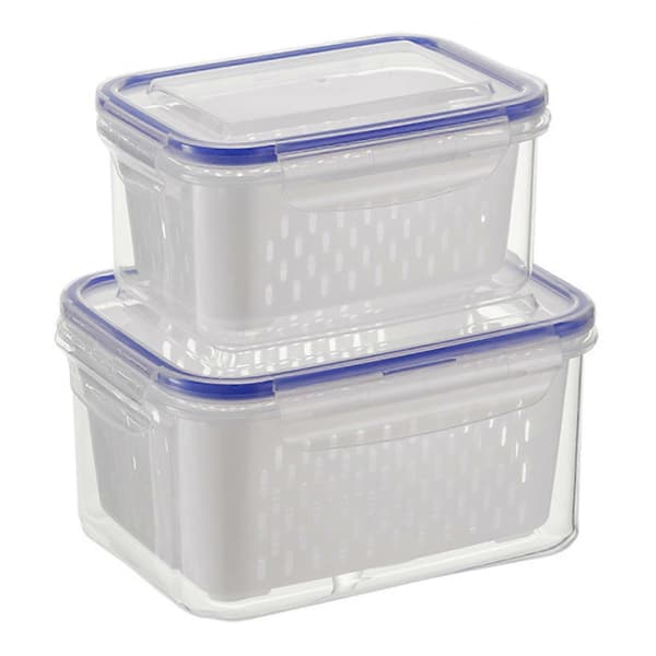 Frukt- og grønnsaksoppbevaringsboks – 4-i-1 for vask og drenering Blue 2pcs