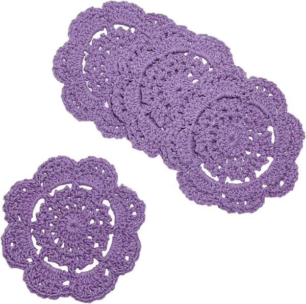 Hæklede blondebrikker, håndlavede, 10 cm, 4-pak (lilla) purple