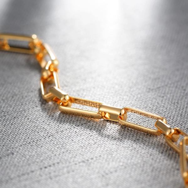 Armbånd til kvinder 14K guldbelagt fin kæde simpelt smykke sødt til piger Paperclip Chain Rectangle 2 Layer Satellite Chain