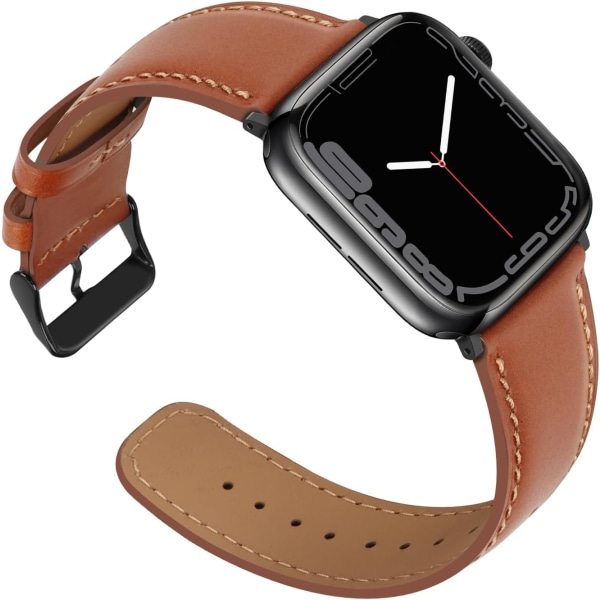 Remmar kompatibla med Apple Watch-rem 45mm 44mm 42mm 41mm 40mm 38mm, dam- och herrremmar i läder, ersättningsband kompatibla med iWatch serie 7 Brown 41mm/40mm/38mm