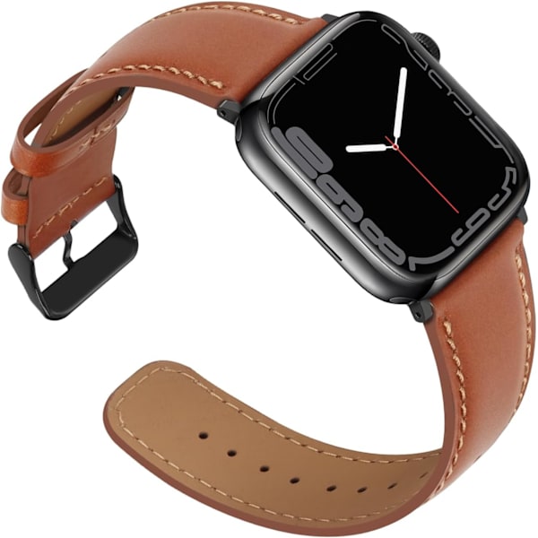 Remmar kompatibla med Apple Watch-rem 45mm 44mm 42mm 41mm 40mm 38mm, dam- och herrremmar i läder, ersättningsband kompatibla med iWatch Series 7 Brown 49mm/45mm/44mm/42mm