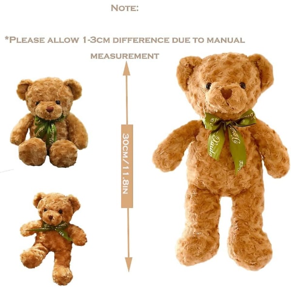 11,8" brun teddybjørn kosedyr, søt myk teddybjørn plysj, gaver til barn