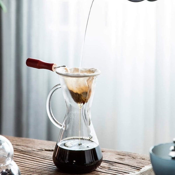 Kaffefilterpose Tilbehør Bomuldsklud Flanell Genanvendelig Aftagelig Nem at rengøre drypper kaffemaskine træhåndtag (1 stk, brun rød)