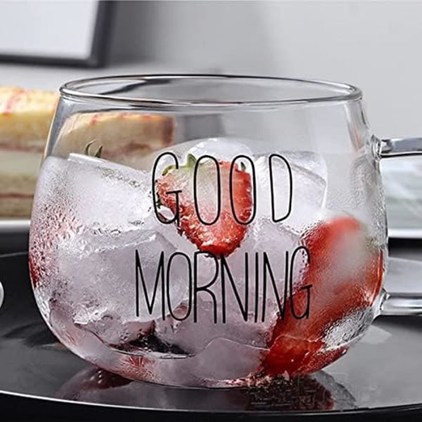 Godmorgen Kaffe Kops, 350 ml Glas til Te, Morgenmad, Juice Transparent