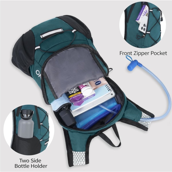 Kevyt nesteytysreppu, juoksureppu 2 litran vesirakolla, Hydro Water Daypack pyöräilyyn, patikointiin, raveihin, miehille ja naisille Plaid Dark blue