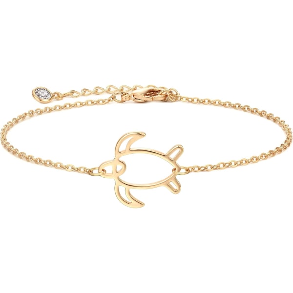 Armbånd for kvinner 14K gullbelagt delikat kjede enkelt smykke søtt for jenter Turtle 2 Layer Satellite Chain