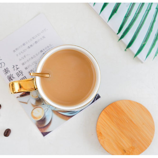 YBK Tech Porcelæn Te Kop Kaffe Kopsæt til Eftermiddagste - Marmor Mønster (Grøn, Høj 400ml + Trælåg) Green, Tall