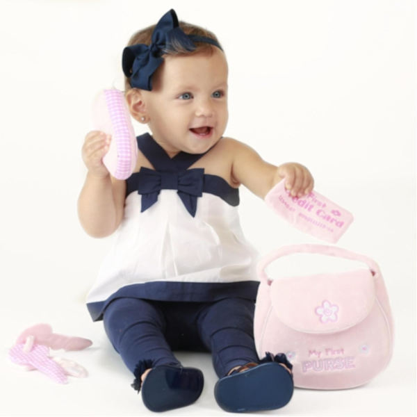 GUND Play Soft -kokoelma, Ensimmäinen Lompakkoni 5-osainen Pehmolelusetti Rattaan, Peilin ja Rypistyspehmolelujen kanssa, Aistipeli Vauvoille ja Vastasyntyneille Purse Set