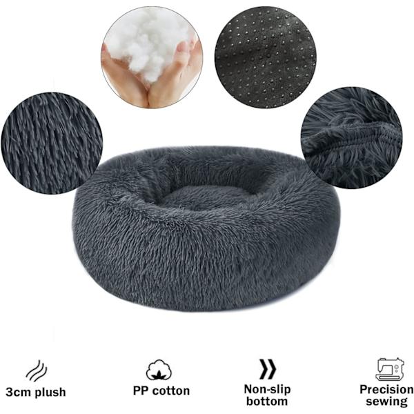 Rolig Hundeseng Donut - Blød Plys Hvalp Killing Kæle Rund Seng, Varm og Blød Kæledyr Hyggelig Anti-Angst Senge med Skridsikker Bund og Vaskbar Dark Grey 90.00 x 90.00 x 20.00 cm (L x W x H)
