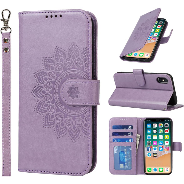 iPhone X- case,iPhone XS- case med [Creadit-korthållare] [Stötsäkert TPU-skal] [Kickstand], Magnetiskt cover i PU-läder Flip Wallet- case