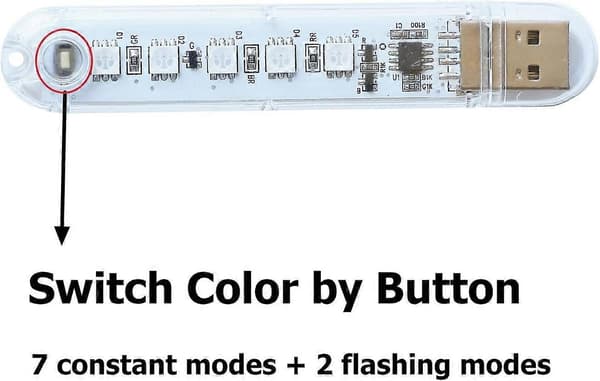 USB-lampe, plug-in nattlys, liten LED-lyslist, med 5 lys