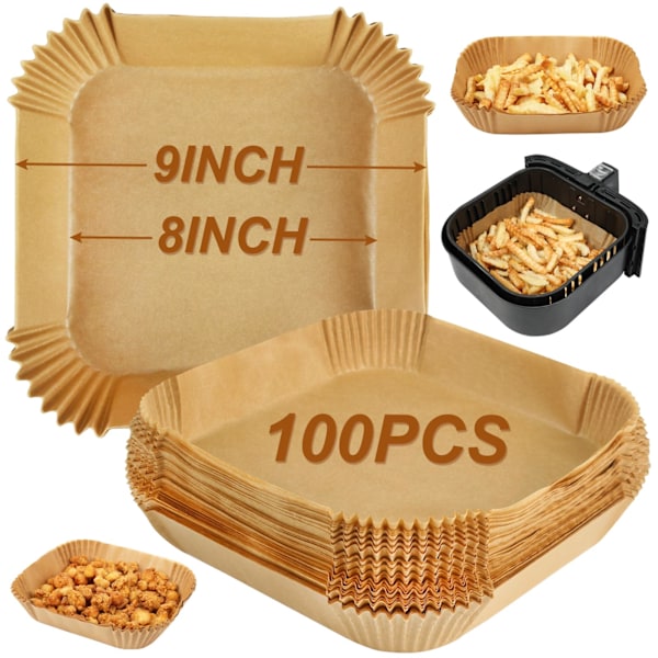 100 stk luftfritøsepapir, 7,9 tommer stort luftfritøsefor, engangs, luftfritøsetilbehør, bakepapir til luftfritøse