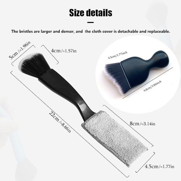 Kaksoispäinen harja auton puhdistukseen, auton harjat sisätilojen puhdistukseen, auton puhdistusharjat ulkopuolelle, pehmeä auton puhdistusharja (musta, 3 kpl) Black3pc