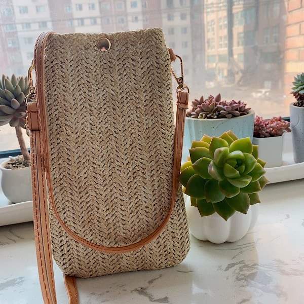 Liten Axelväska, Mobilväska för Kvinnor, Axelväska i Halm, Handväska Vävda Handväska Axelväska Halm Sommar Kvinnor Armor Crossbody Beige