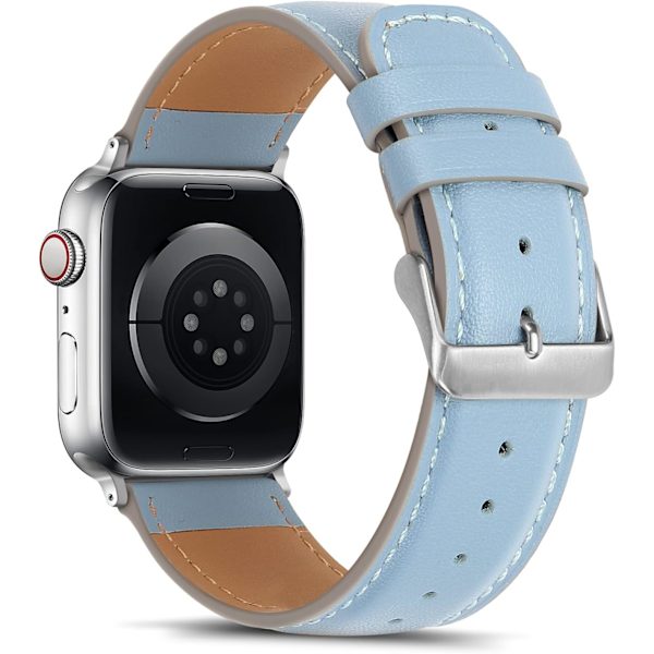 Remmar kompatibla med Apple Watch-rem 45mm 44mm 42mm 41mm 40mm 38mm, dam- och herrremmar i läder, ersättningsband kompatibla med iWatch Series 7 Sierra Blue 41mm/40mm/38mm