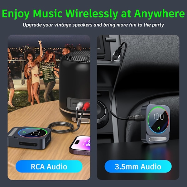 Bluetooth 5.3 -vastaanotin HiFi-laitteille, 3,5 mm:n auton Bluetooth AUX -sovitin, Mini Bluetooth Aux kodin stereolaitteille/kaiuttimille/langallisille kuulokkeille, alhainen viive, Gray