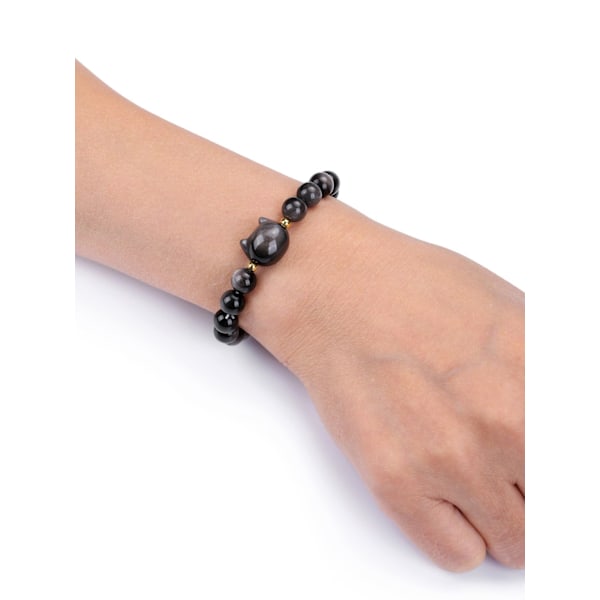 Krystall Kattearmbånd for Kvinner 8mm Krystallstein Perlearmbånd Beskyttelse Healing Krystaller Edelstener Stretch Armbånd Lykkearmbånd Smykker Katte silver