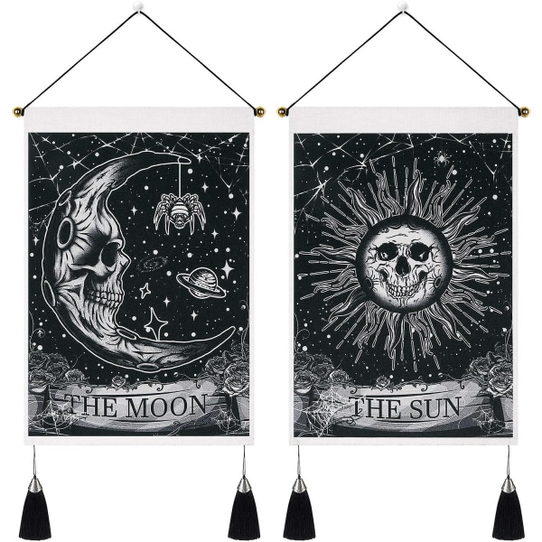 2-pack Moon And Sun Tarot Tapestry Sol Moon Tapestry Skull Floral Tapestry