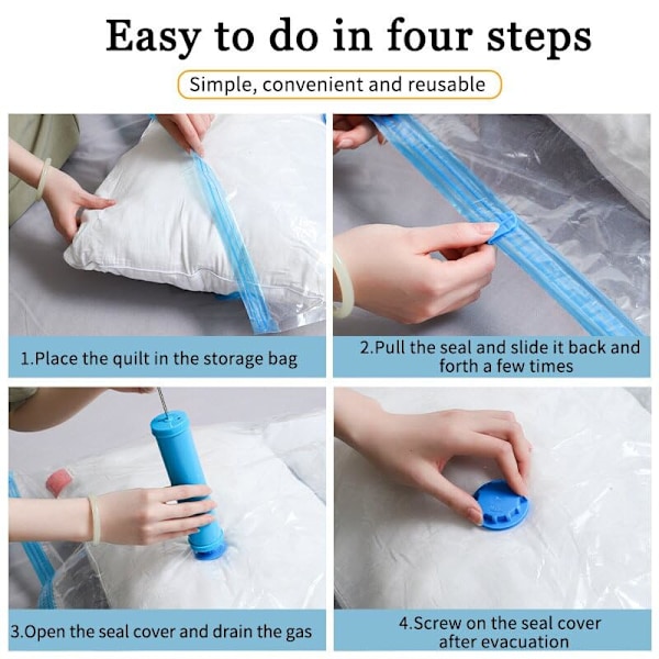 Förtjockad vakuumkompressionspåse, transparent, 2 medium + 4 stora + 4 extra stora, 10 stycken