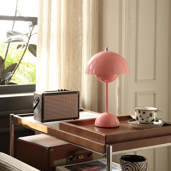 Moderne Blomsterpot Ledningsfri Bordlampe, Ledningsfri Mid Century Lampe, Sød Batteri Svampe Bordlampe, Lille Lampe til Natbord, Dæmpbar Touch Soveværelse La Pink