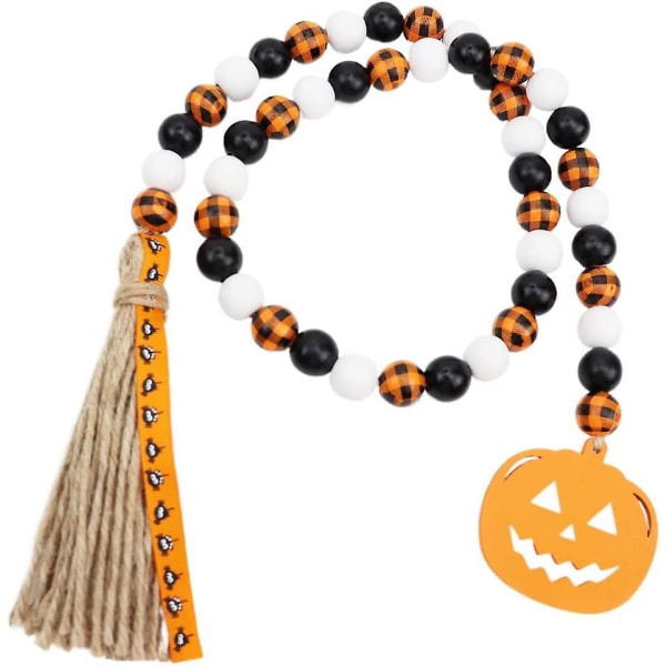 Halloween-puuhelmisppele, maalaistyylinen maalaistalon helmiseppele helmillä koristeltu porrastettu tarjotin, oranssi)
