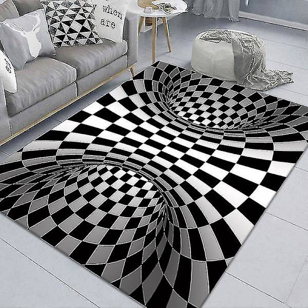 3D visuell illusjon soverom teppe svart hvitt rutete tepper stue sklisikker matte teppe40*60cm
