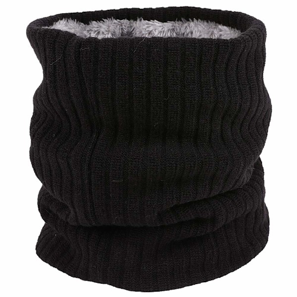 Fleece Halsvärmare Termisk Snood Unisex Tjock Vinter Kallt Väder Stickad Cirkelhalsduk för Cykling Motorcykel Sport Black