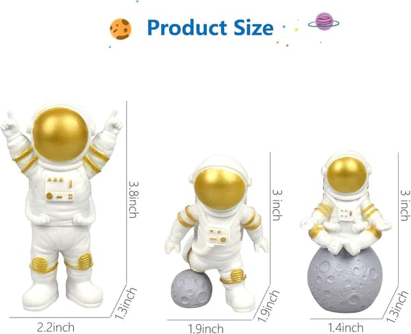[3 stk.] Astronaut Figurer Kagepynt (Gylden)