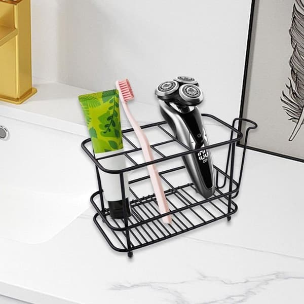 Tandbørsteholder i rustfrit stål med 5 rum og tandpastadispenser.